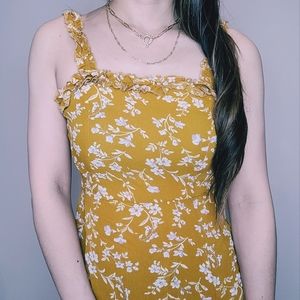 Yellow summer floral over knee dress